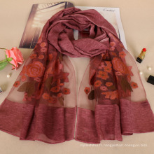 Nouvelle arrivée belle broderie rose design floral fashion coton lady foulard en gros